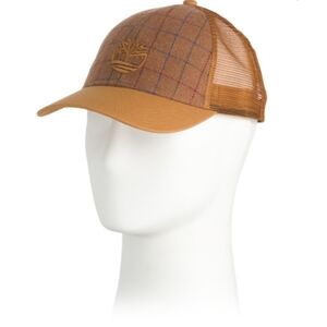 Timberland Men's Plaid Logo Trucker Baseball Cap Hat Wheat